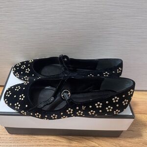 Larroude Black Velvet Flats with Gold Accents